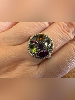 ATR Thailand 925 Sterling Silver 14K Gold Accent Multi Gemstone Rope Frame Ring